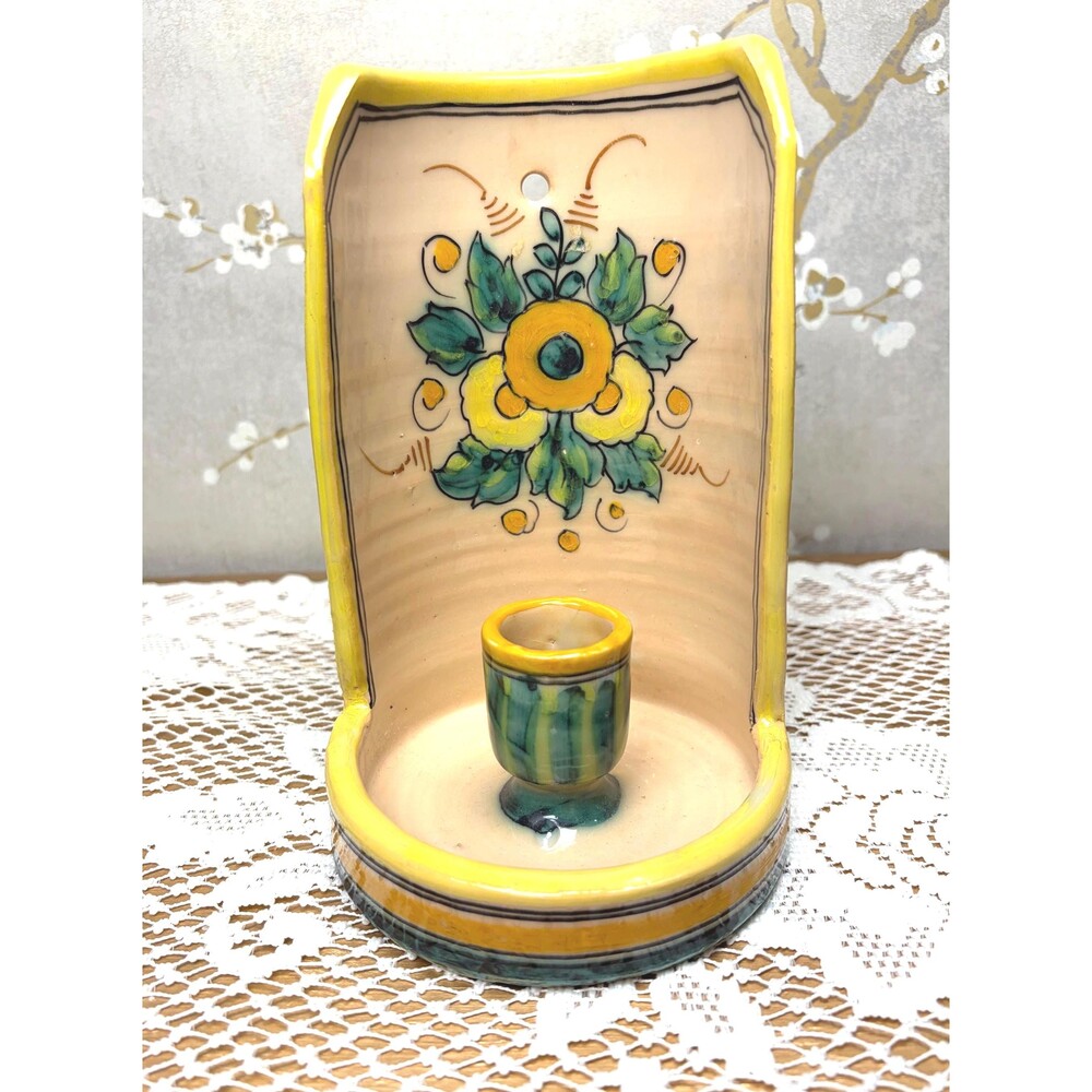 El Puente Ceramic Wall Sconce Candle Holder Hand Painted Talavera Style Pottery
